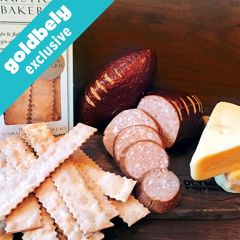 Sausage Footballs + Cheese + Crackers