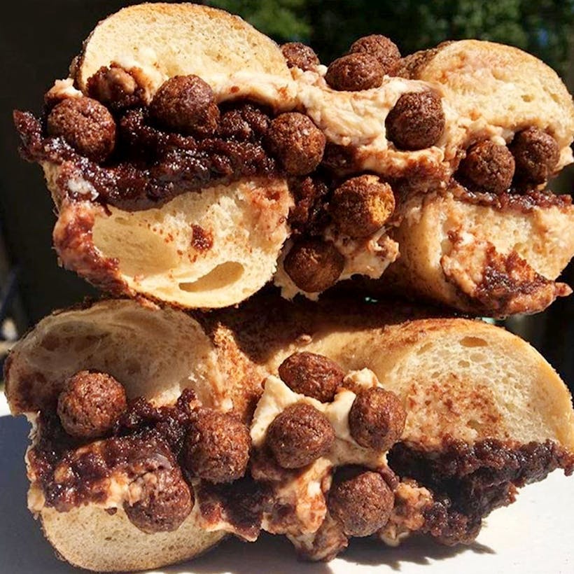 Overloaded Cocoa Puffs Bagels + Cream Cheese