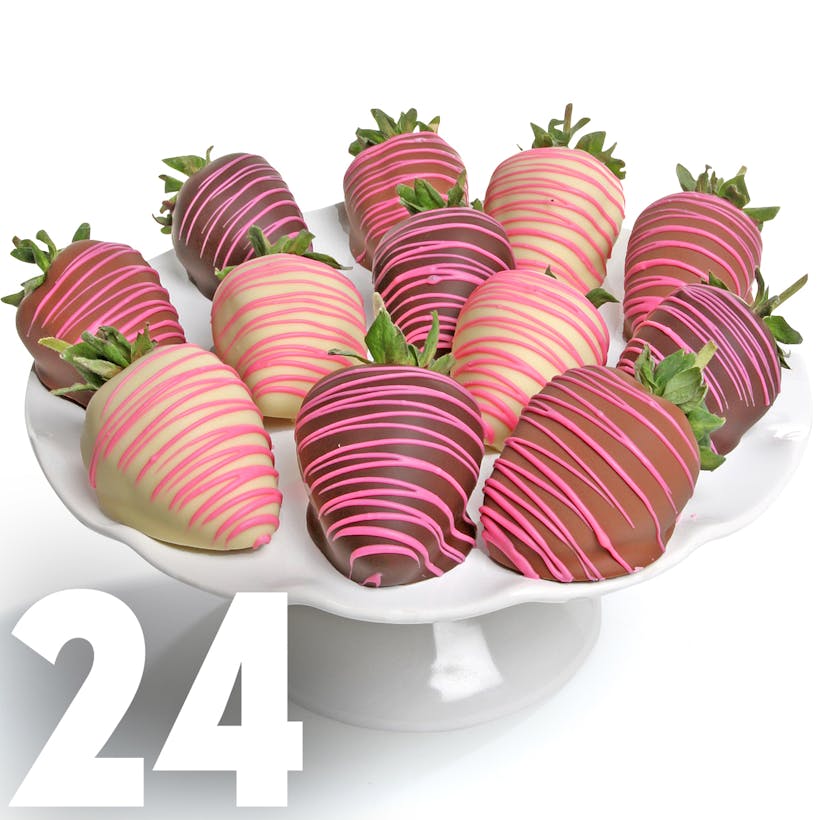 Pink Drizzle Chocolate Covered Strawberries - 24 Pack