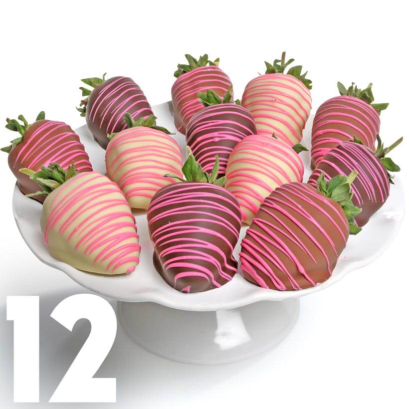 Pink Drizzle Chocolate Covered Strawberries - 12 Pack
