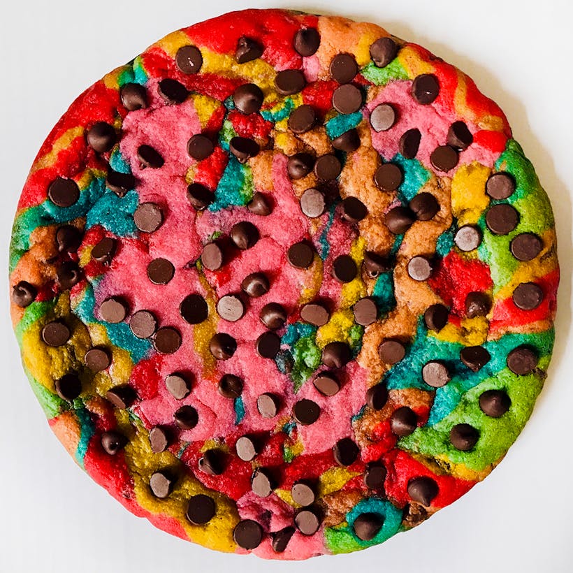 Rainbow Chocolate Chip Cookie Cake