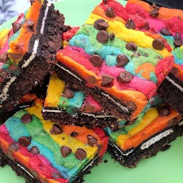 Giant Rainbow Oreo Brownies